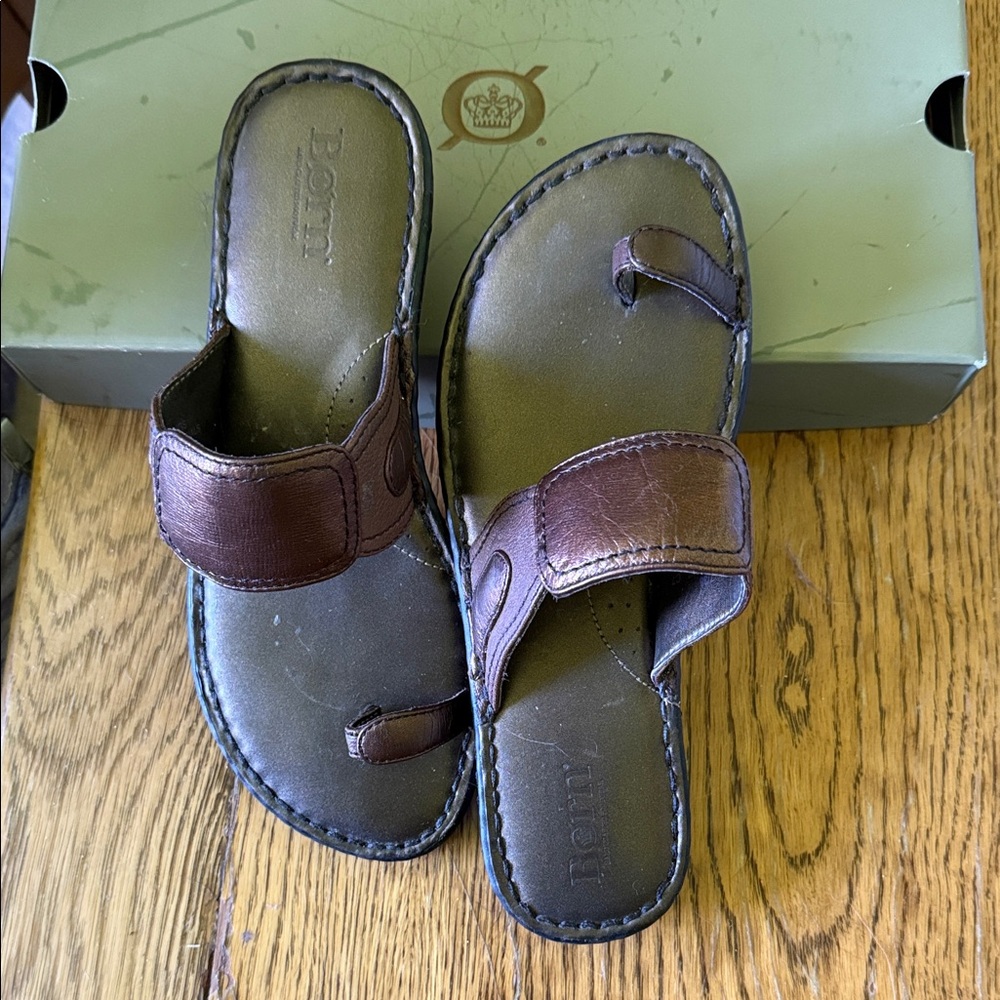 Born Dark Brown Leather Slide Sandals